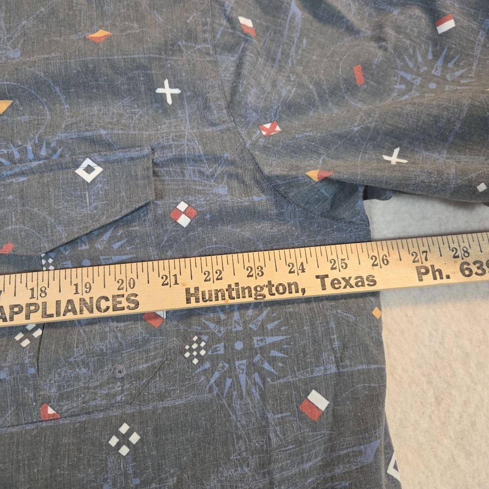 Aftco Shirt Mens XL Short Sleeve Vented Gray Nautical Print Flap Pocket Camp - Picture 7 of 11